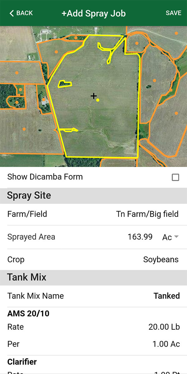 Use Farm Spray Pro to record spray records so that you are dicamba compliant. Whether it's Engenia, XtendiMax or FeXapan, make sure you are meeting your dicamba record keeping requirements. Search and find chemicals, pesticides or herbicides in our chemical database, search for target pests, buffer, wind, temperature, start/end times, start/end dates, record applicators and operators and enter in crops you are planting.